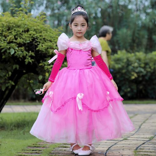  OwlFay Little Girls Princess Dress up Belle Cinderella Aurora Sofia Costume Halloween Carnival Cosplay Long Ball Gown for Kids