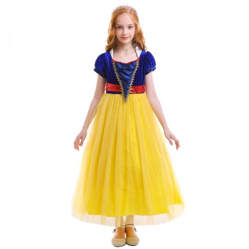  OwlFay Girls Princess Snow White Costume Birthday Halloween Party Dresses Fancy Dress up Cosplay Pageant Long Gown for Kids