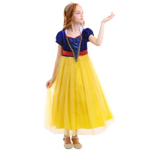  OwlFay Girls Princess Snow White Costume Birthday Halloween Party Dresses Fancy Dress up Cosplay Pageant Long Gown for Kids