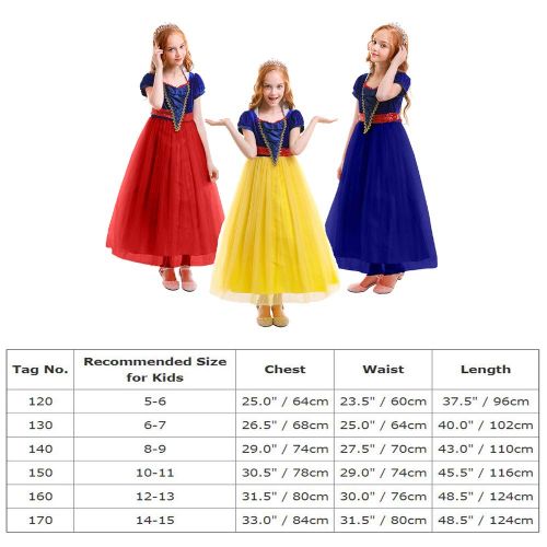  OwlFay Girls Princess Snow White Costume Birthday Halloween Party Dresses Fancy Dress up Cosplay Pageant Long Gown for Kids