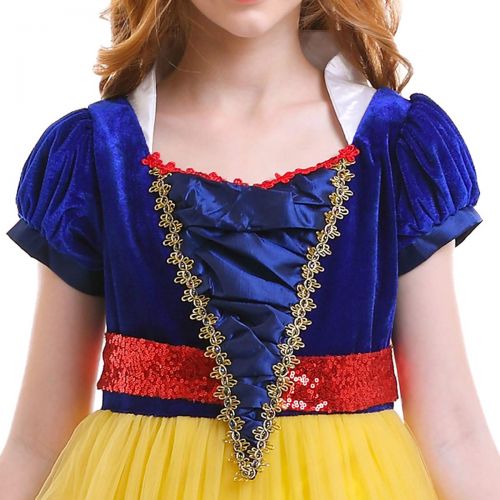  OwlFay Girls Princess Snow White Costume Birthday Halloween Party Dresses Fancy Dress up Cosplay Pageant Long Gown for Kids