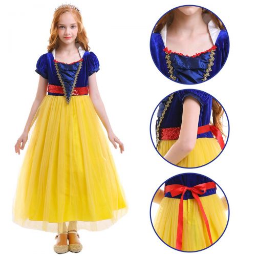  OwlFay Girls Princess Snow White Costume Birthday Halloween Party Dresses Fancy Dress up Cosplay Pageant Long Gown for Kids