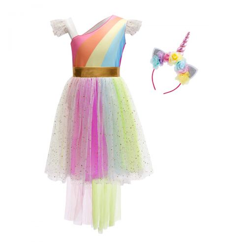  OwlFay Girls Rainbow Unicorn Birthday Dress up Sequins Ruffle Tulle Skirt Kids Party Pageant Princess Halloween Fancy Costume