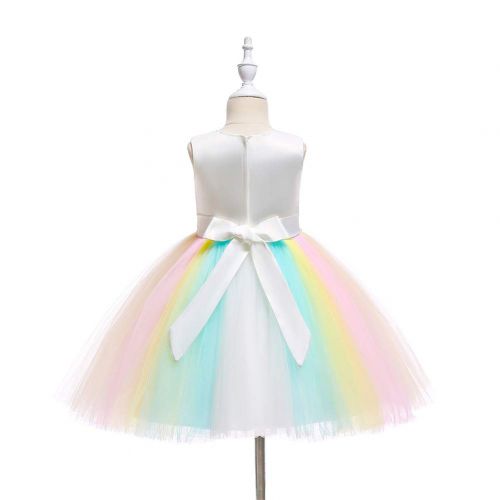  OwlFay Girls Rainbow Unicorn Dress up Costume Puffy Tulle Skirt + Horn Headband Birthday Outfit Wedding Party Dresses for Kids