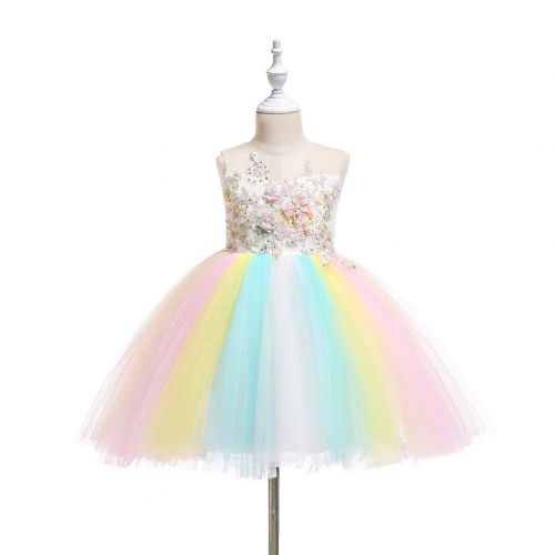  OwlFay Girls Rainbow Unicorn Dress up Costume Puffy Tulle Skirt + Horn Headband Birthday Outfit Wedding Party Dresses for Kids