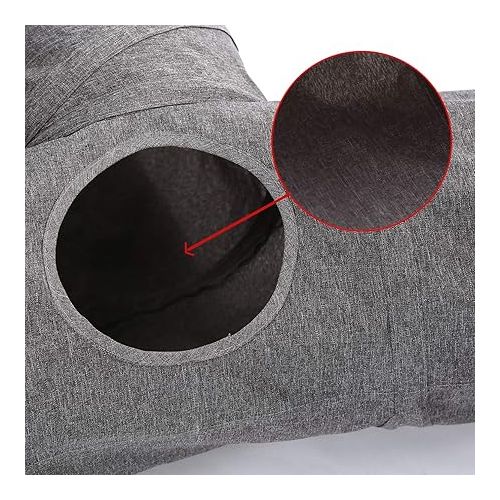  Ownpets Cat Tunnel, 3 Way Collapsible Kitty Tunnel 47 inch Long Cat Tube with Plush Ball & Feather Toy, Large Cat Play Tunnel for Indoor Cat, Kitten, Puppy, Rabbit,and Mongoose