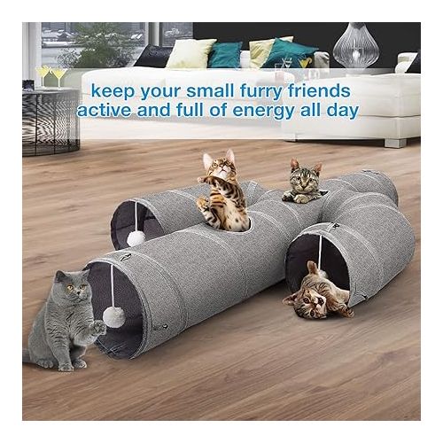  Ownpets Cat Tunnel Sturdy Oxford Fabric Cat Tunnel Toy, Cactus Shape Collapsible Cat Tunnels for Indoor Cats,Interactive Peek Hole Pet Tunnel Tube with Cat Wand Toy