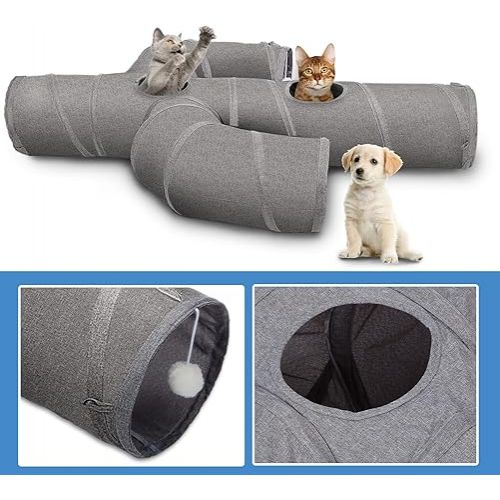  Ownpets Cat Tunnel Sturdy Oxford Fabric Cat Tunnel Toy, Cactus Shape Collapsible Cat Tunnels for Indoor Cats,Interactive Peek Hole Pet Tunnel Tube with Cat Wand Toy