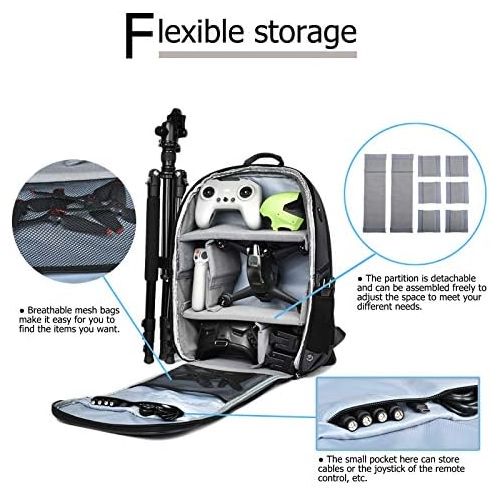  Owoda Backpack with Rain Cover, Multifunctional Carrying Case, Large Capacity Nylon Traveling Storage Bag for DJI Mavic 3/ Mini SE/ FPV/Mavic Mini 2/Air 2S Drone & Accessories, Cam