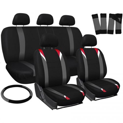  OxGord Oxgord 17-Piece Set Flat Cloth MeshAuto Seat Covers Set, Airbag Compatible, Front Low Back Buckets, 5050 or 6040 Rear Split Bench, Universal Fit