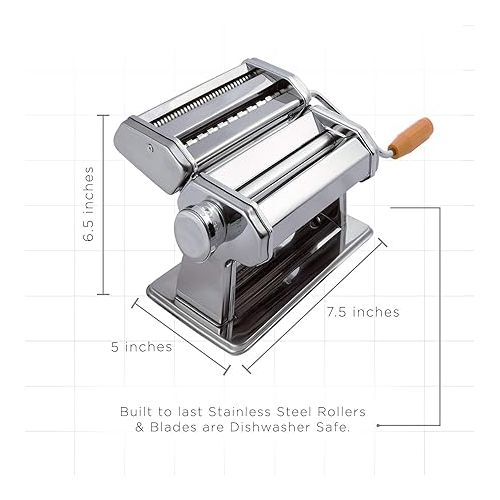  Pasta Maker - Original Design - Noodle Roller Hand Press Machine w/Adjustable Thickness - Washable Aluminum Alloy Rollers & Cutters - Manual Kit Best for Spaghetti, Fettuccini & Lasagna Dough