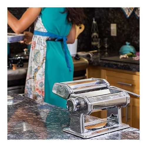  Pasta Maker - Original Design - Noodle Roller Hand Press Machine w/Adjustable Thickness - Washable Aluminum Alloy Rollers & Cutters - Manual Kit Best for Spaghetti, Fettuccini & Lasagna Dough