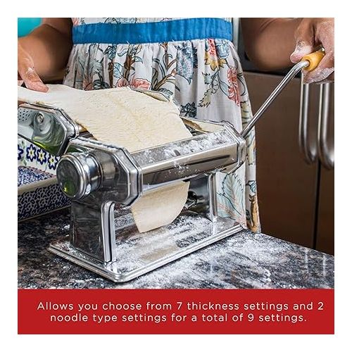  Pasta Maker - Original Design - Noodle Roller Hand Press Machine w/Adjustable Thickness - Washable Aluminum Alloy Rollers & Cutters - Manual Kit Best for Spaghetti, Fettuccini & Lasagna Dough