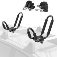 Kayak Roof Rack - J-Bar Hooks Canoe, Surf-Board & Kayaks Carrier - Universal Fit for SUP Roof-top Rack Mount on SUV, Cars, Truck, Car Cross-bar with Tie Down Straps & Accessories
