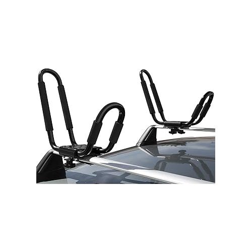  Kayak Roof Rack - J-Bar Hooks Canoe, Surf-Board & Kayaks Carrier - Universal Fit for SUP Roof-top Rack Mount on SUV, Cars, Truck, Car Cross-bar with Tie Down Straps & Accessories