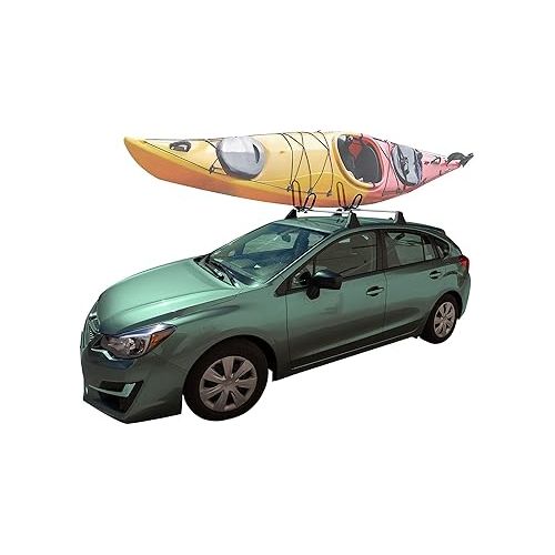  Kayak Roof Rack - J-Bar Hooks Canoe, Surf-Board & Kayaks Carrier - Universal Fit for SUP Roof-top Rack Mount on SUV, Cars, Truck, Car Cross-bar with Tie Down Straps & Accessories