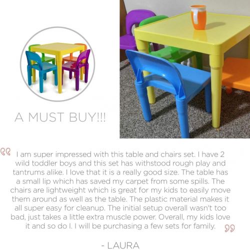  [아마존베스트]OxGord Kids Activity Table and Chairs Set - Toddler Activity Chair Best for Toddlers Reading, Train, Art, Crafts, Play-Room (4 Childrens Seats with 1 Table Sets) Little Kid Children Furni