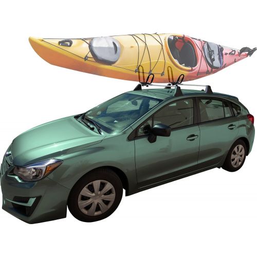  OxGord Kayak Roof Rack for Car - Kayaks Accessories Best for Kayaking J Hooks Bar Mount Carrier Transport Sit on Top Canoe Fishing Jon Boat Surf Ski Caddy Racks Fit Truck SUV Van Cars w/