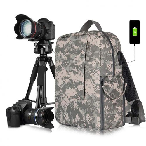  Oyamihin Large Capacity Multifunctional Nylon Digital DSLR Photo Padded Backpack Fashionable Solid Color Camera Video Bag - Camouflage