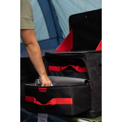  Simplify Your Storage Solutions at the Next Pregame Party/Tailgate With Spacious and Durable Ozark Trail Crane Lake Deluxe Camp Storage Organizer,Black/Red,2 Inside Bins,Bottle Ope
