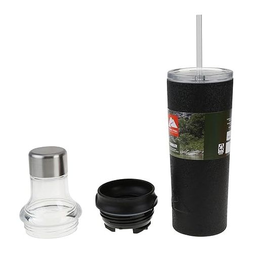 오자크트레일 Tumbler Set - 20 Oz, 3 Lids & Straw, Vacuum Insulated Stainless Steel Bottle with Leak-Proof Lid, Coffee Travel Mug With Straw Lid, Gift Box,Black