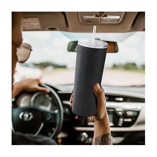 오자크트레일 Tumbler Set - 20 Oz, 3 Lids & Straw, Vacuum Insulated Stainless Steel Bottle with Leak-Proof Lid, Coffee Travel Mug With Straw Lid, Gift Box,Black