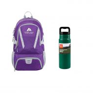 OZARK TRAIL Choteau Day Pack, Hydration Compatible with 35L Capacity in Purple/Gray Bundle 24oz Vacuum Insulated Stainless Steel Water Bottle in Green