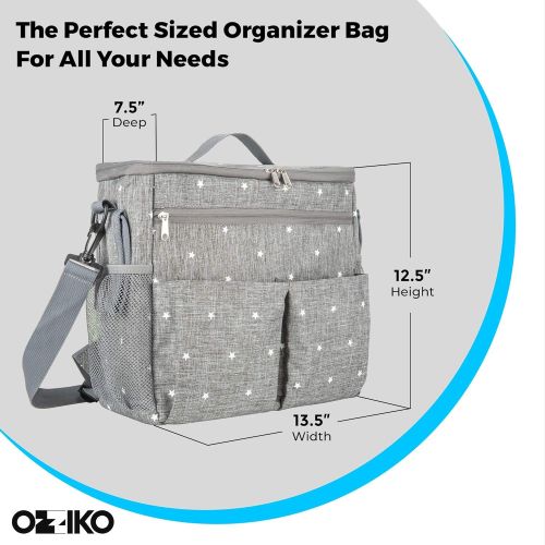  [아마존 핫딜] Ozziko Universal Parents Diaper Organizer Bag with Stroller Attachments. Large Strollers Insulated Baby Bag. Gift for Newborns, Infants, Toddlers, Babies. 3 Ways to Carry - Shoulder, Mess