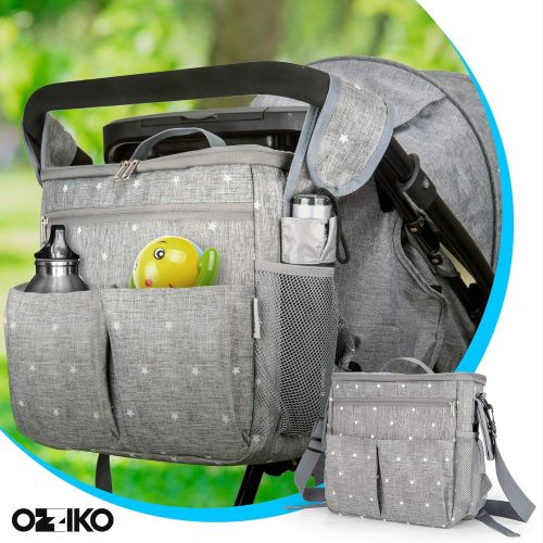  [아마존 핫딜] Ozziko Universal Parents Diaper Organizer Bag with Stroller Attachments. Large Strollers Insulated Baby Bag. Gift for Newborns, Infants, Toddlers, Babies. 3 Ways to Carry - Shoulder, Mess