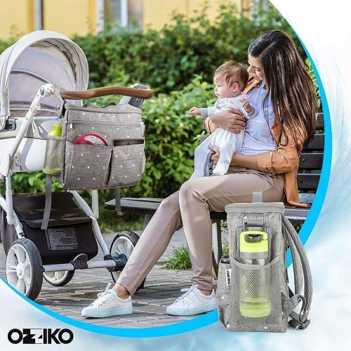  Ozziko Diaper Bag Backpack And Stroller Organizer And Accessories - Newborn Baby Girl or Boy Tote Diaper Back Pack Bag - Gift for New Parents, New Mom, Infants, Toddlers, Babies