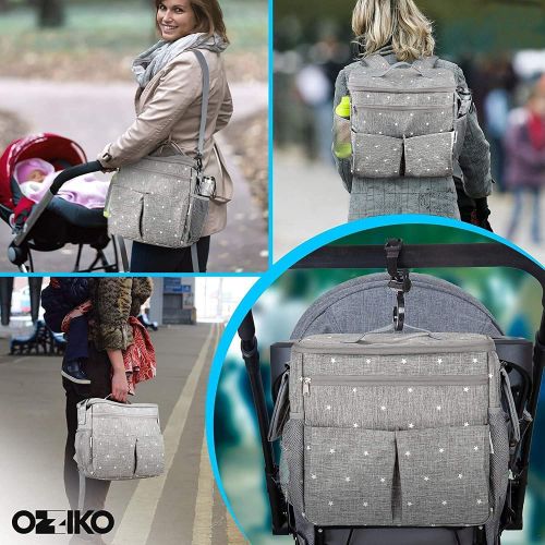  Ozziko Diaper Bag Backpack And Stroller Organizer And Accessories - Newborn Baby Girl or Boy Tote Diaper Back Pack Bag - Gift for New Parents, New Mom, Infants, Toddlers, Babies