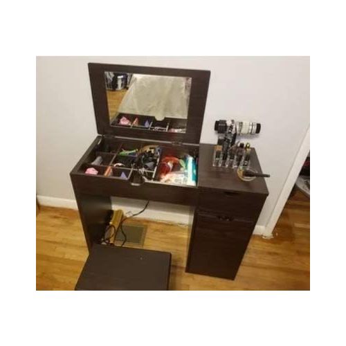  P&D Vany Vanities Vanity Table with Stool - Lift top Mirror - Multiple Hidden Storage Compartments for Makeup, Skin and Personal Care Products, Jewelry, Hair Products, Fragances - Two Drawers, One L