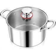 P&P CHEF 6 Quart Stock Cooking Pot, Tri-Ply Stainless Steel Stockpot with Lid for Induction Gas Electric Stoves, Transparent Cover & Double Riveted Handles, Heavy Duty & Dishwasher Safe