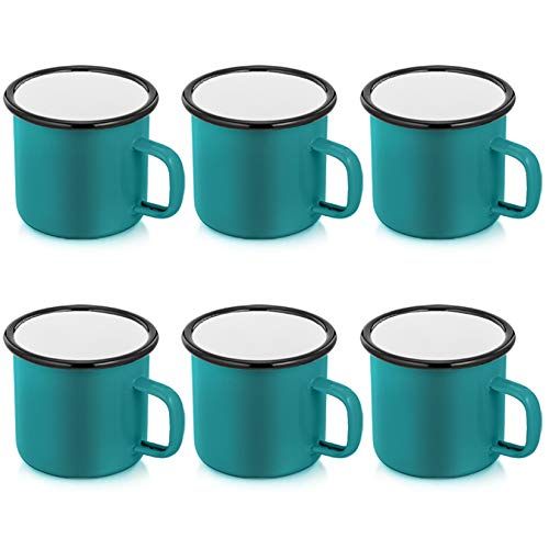  P&P CHEF Enamel Camping Mugs Set of 6, 12oz Coffee Camp Small Enamel Tea Cups for Indoor and Outdoor Activities, Wide Handle & Smooth Rim,Portable & Durable, 350ml