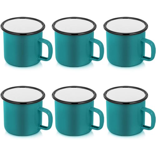  P&P CHEF Enamel Camping Mugs Set of 6, 12oz Coffee Camp Small Enamel Tea Cups for Indoor and Outdoor Activities, Wide Handle & Smooth Rim,Portable & Durable, 350ml