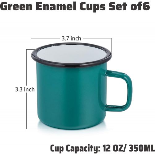  P&P CHEF Enamel Camping Mugs Set of 6, 12oz Coffee Camp Small Enamel Tea Cups for Indoor and Outdoor Activities, Wide Handle & Smooth Rim,Portable & Durable, 350ml