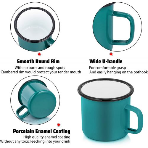  P&P CHEF Enamel Camping Mugs Set of 6, 12oz Coffee Camp Small Enamel Tea Cups for Indoor and Outdoor Activities, Wide Handle & Smooth Rim,Portable & Durable, 350ml