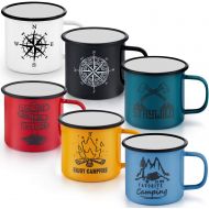 P&P CHEF 16 Oz Enamel Mug Coffee Cup Set of 6, Camping Enamel Mug with Patterns & Handle for Tea Soup Milk, Gift for Camp Home Office, Lightweight & Durable