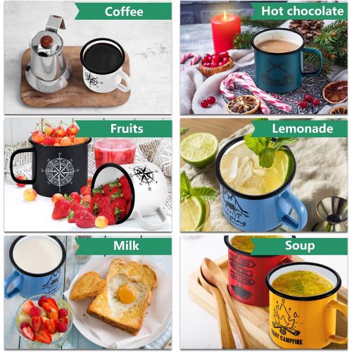  P&P CHEF 16 Oz Enamel Mug Coffee Cup Set of 6, Camping Enamel Mug with Patterns & Handle for Tea Soup Milk, Gift for Camp Home Office, Lightweight & Durable