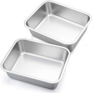 10.7-inch Deep Dish Lasagna Pan Set, P&P CHEF 2-Pcs Stainless Steel Rectangular Casserole Pans, Oblong Metal Bakeware for Roasting, Baking, Cooking, Non-toxic & Healthy, Brushed Su