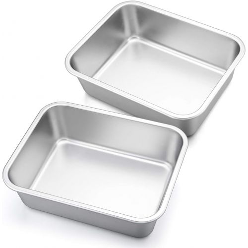  10.7-inch Deep Dish Lasagna Pan Set, P&P CHEF 2-Pcs Stainless Steel Rectangular Casserole Pans, Oblong Metal Bakeware for Roasting, Baking, Cooking, Non-toxic & Healthy, Brushed Su