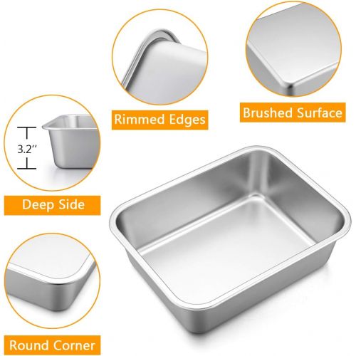  10.7-inch Deep Dish Lasagna Pan Set, P&P CHEF 2-Pcs Stainless Steel Rectangular Casserole Pans, Oblong Metal Bakeware for Roasting, Baking, Cooking, Non-toxic & Healthy, Brushed Su