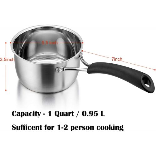  P&P CHEF 1 Quart Saucepan, Stainless Steel Saucepan with Lid, Small Sauce for Home Kitchen Restaurant Cooking, Easy Clean and Dishwasher Safe