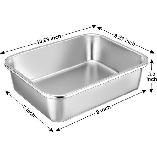  [아마존베스트]Lasagna Deep Baking Pan - 10.7” x 8.3” x 3.2”,P&P CHEF Rectangular Cake Pan Cookie Bakeware Stainless Steel for Brownie/Bread/Meat, Deep Side & Round Corner, Brushed Finish & Dishw