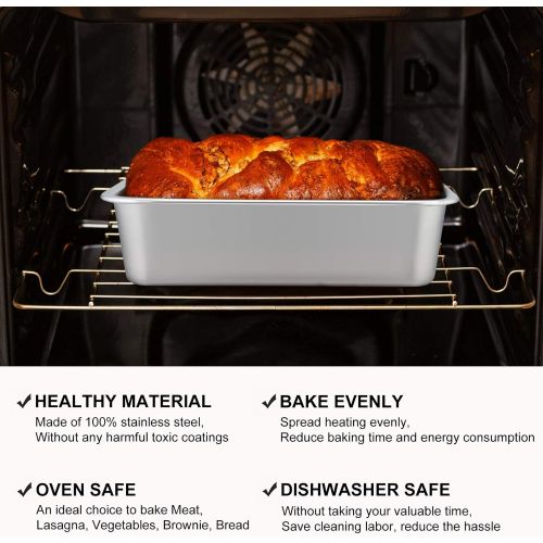  [아마존베스트]Lasagna Deep Baking Pan - 10.7” x 8.3” x 3.2”,P&P CHEF Rectangular Cake Pan Cookie Bakeware Stainless Steel for Brownie/Bread/Meat, Deep Side & Round Corner, Brushed Finish & Dishw