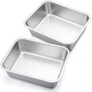 [아마존베스트]10.7-inch Deep Dish Lasagna Pan Set, P&P CHEF 2-Pcs Stainless Steel Rectangular Casserole Pans, Oblong Metal Bakeware for Roasting, Baking, Cooking, Non-toxic & Healthy, Brushed Su