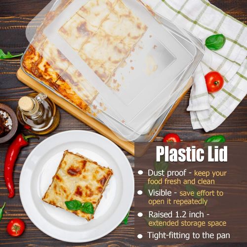  [아마존베스트]P&P CHEF Baking Pan with Airtight Lid, Stainless Steel Lasagna Cake Pan and Plastic Lid, 12.3 Inch Rectangular Bakeware for Baking Reheating Roasting Storing, Heavy Duty & Dishwash