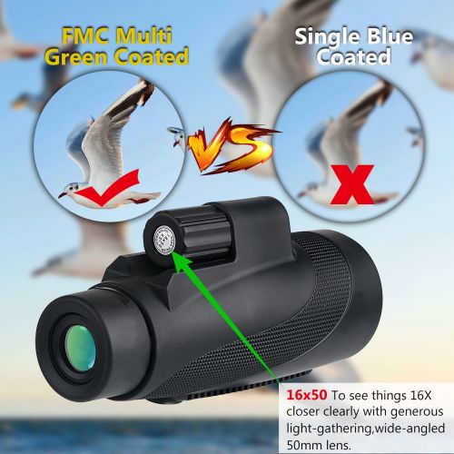  HD Monocular Telescopes, P-JING 16X50 High Definition Power Monocular Telescope - Waterproof Compact Telephoto Zoom Lens Low Night Vision BAK4 Prism with Phone Adapter for Hunting