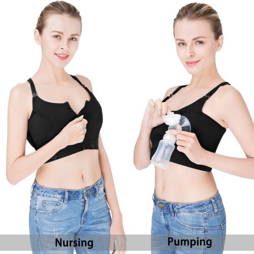  [아마존베스트]PACASSO Hands Free Pumping Bra, Breastfeeding Bra, Wire-Free, with Or Without Strap of Breast Pumping Bra,...