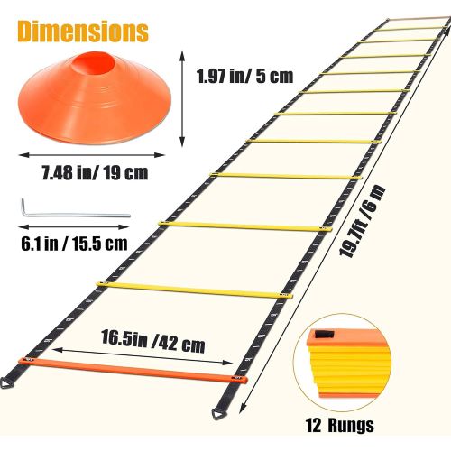  PACEARTH Agility Ladder - 12 Rung 20ft Agility Speed and Balance Training Ladder for Soccer Basketball Boxing Softball Footwork Sports Agility Training with Scale and Carry Bag